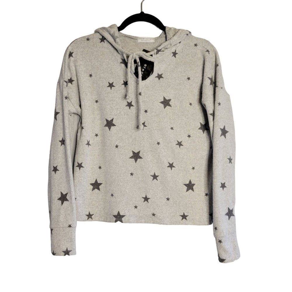 NWT Paper Crane V-Neck Hoodie Lightweight Soft Star Print Gray sz XS‎